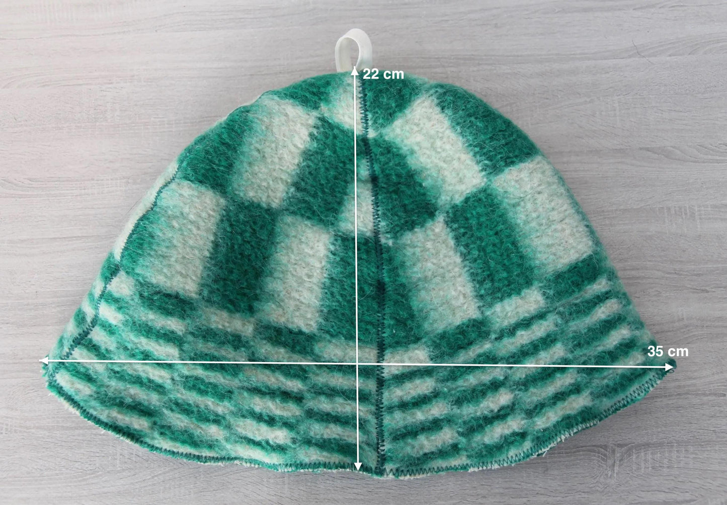 Reversible Vintage Wool Sauna Hat, Handmade Bucket Hat, Upcycled Blanket Hat, Green Checkered Hat.
