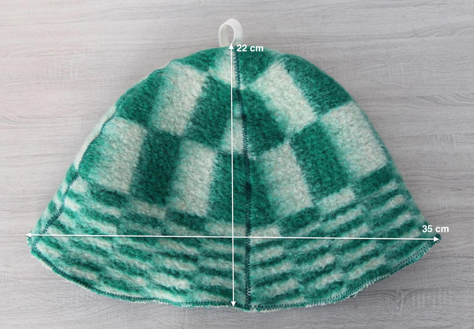 Reversible Vintage Wool Sauna Hat, Handmade Bucket Hat, Upcycled Blanket Hat, Green Checkered Hat.