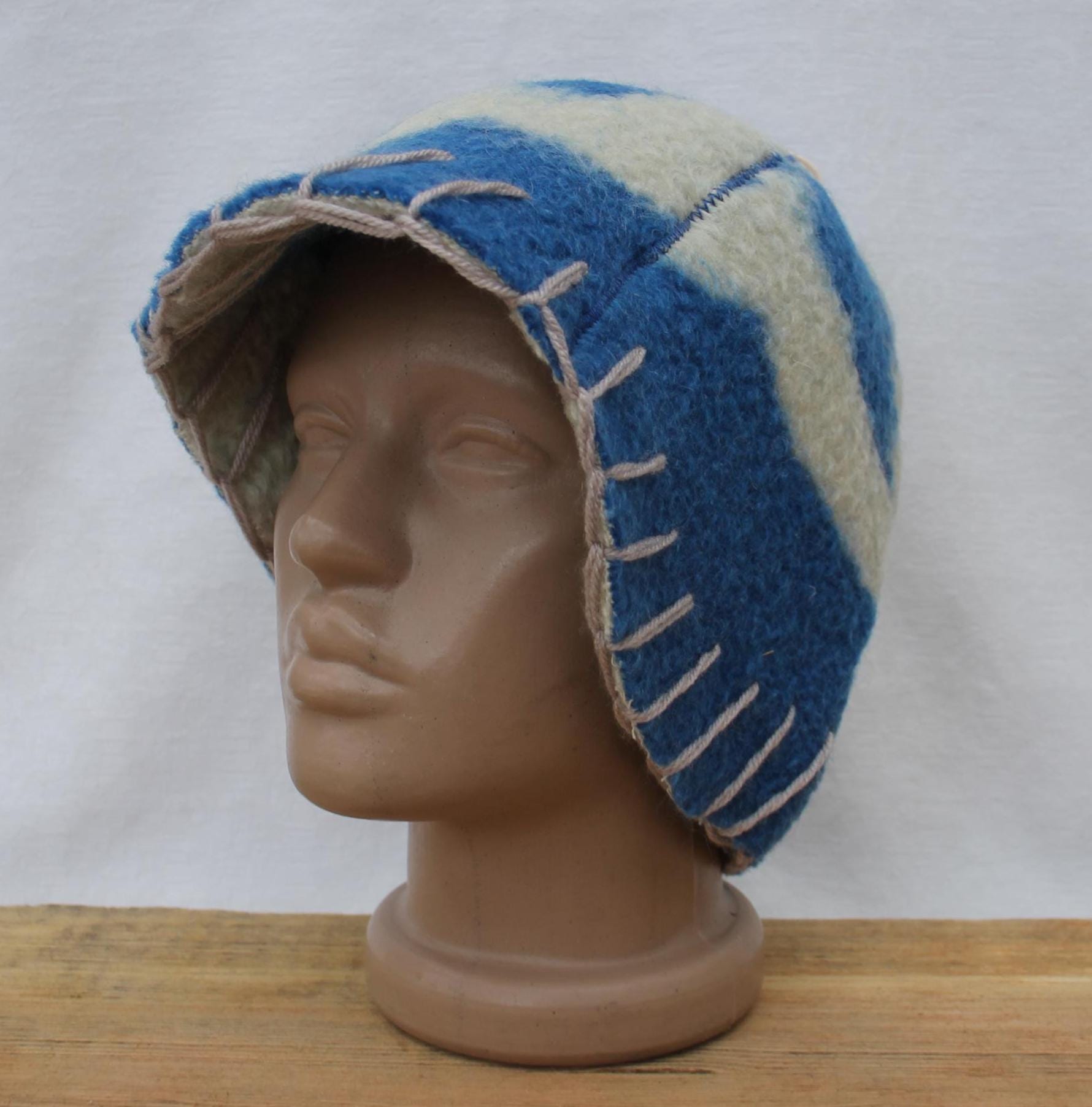 Wool Sauna Hat for Bath, Handmade blue Banya Hat.