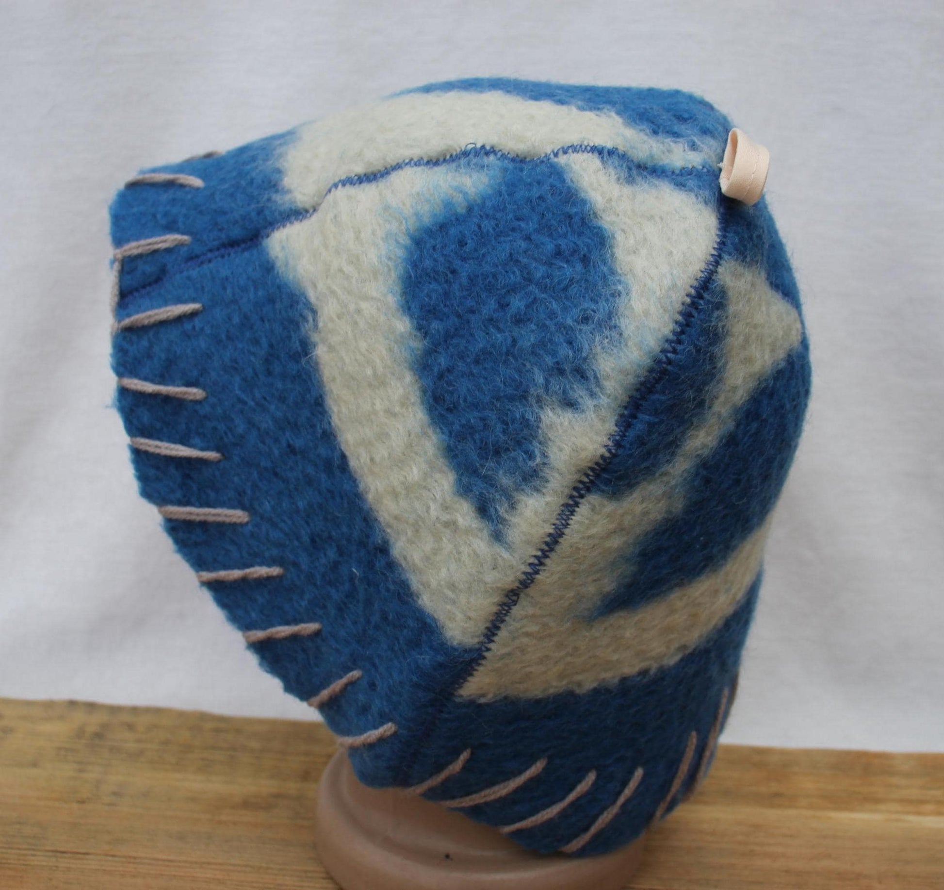 Wool Sauna Hat for Bath, Handmade blue Banya Hat.