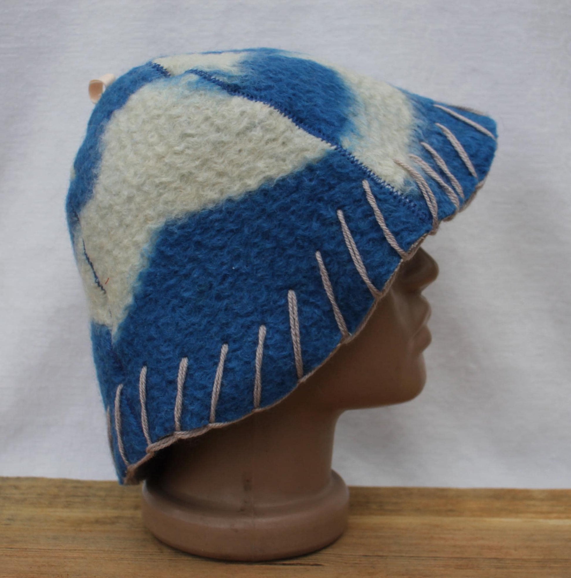 Wool Sauna Hat for Bath, Handmade blue Banya Hat.