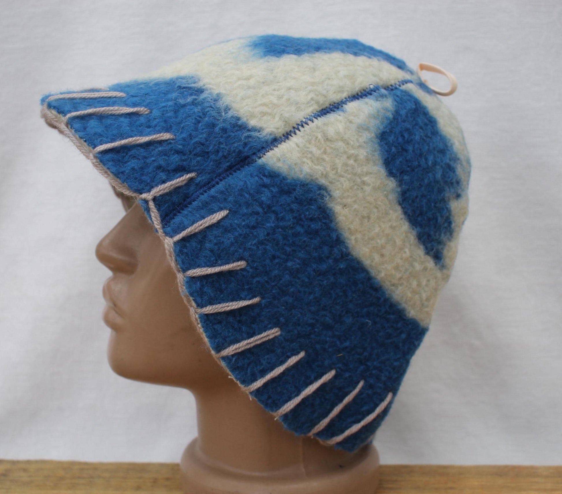 Wool Sauna Hat for Bath, Handmade blue Banya Hat.