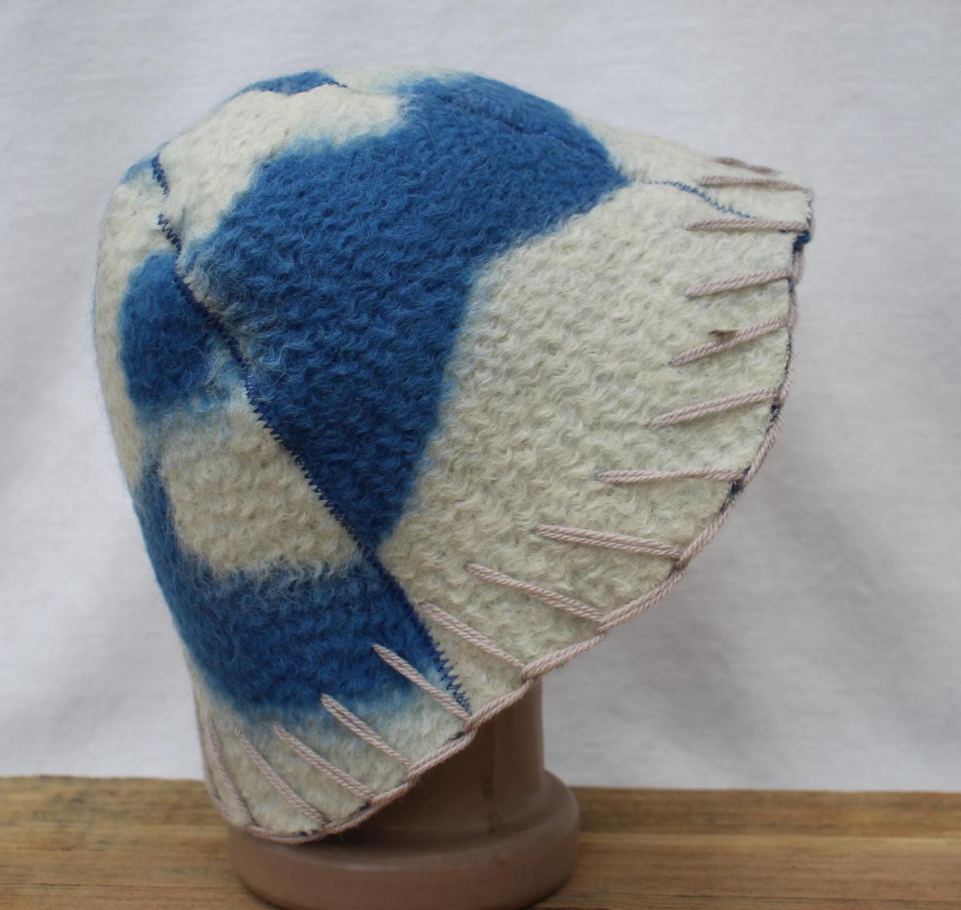 Wool Sauna Hat for Bath, Handmade blue Banya Hat.