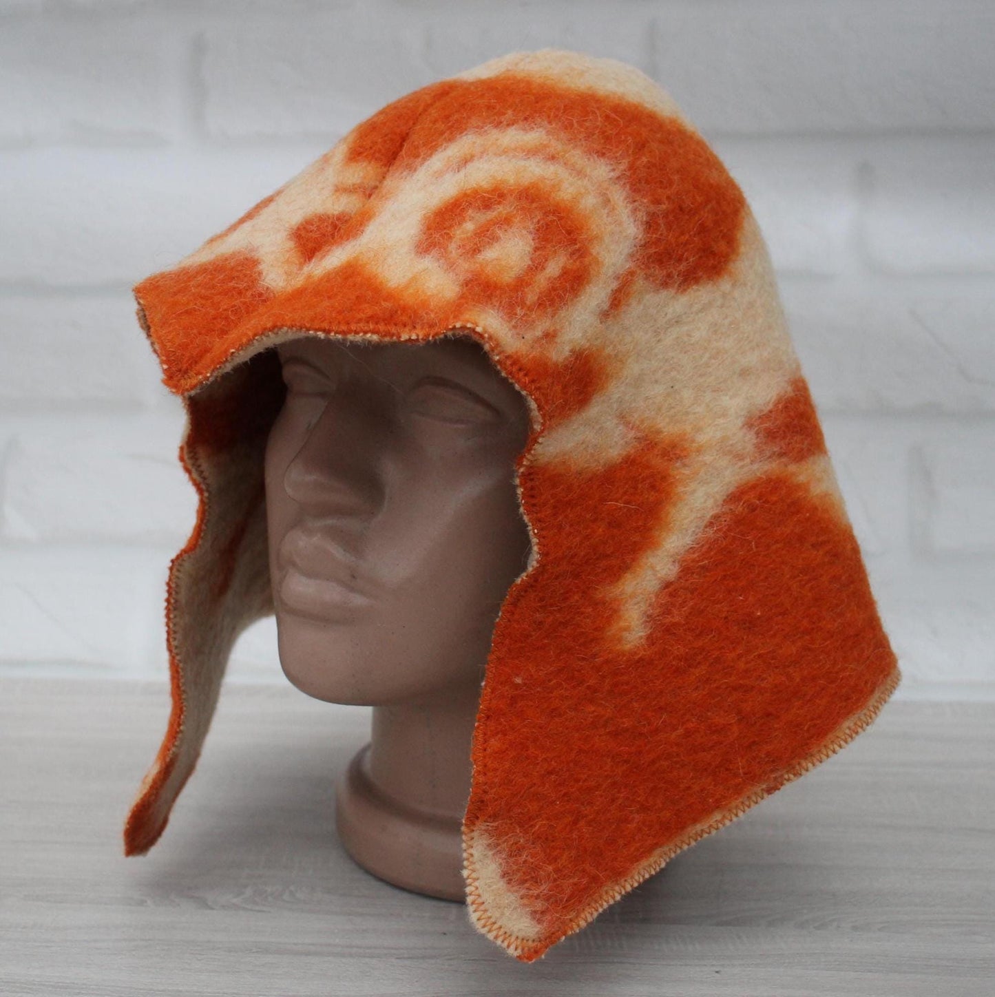Sauna Hat 100% Natural Wool, handmade cool orange sauna hat viking, sauna hat for men.
