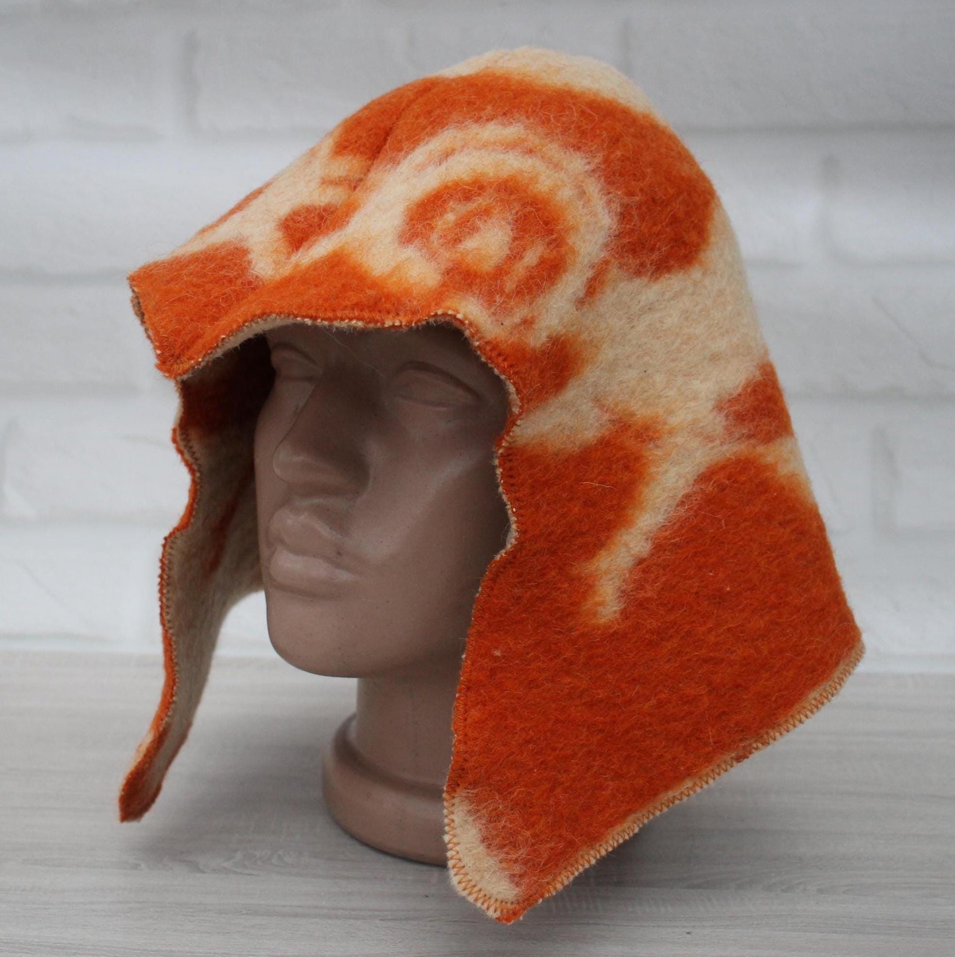 Sauna Hat 100% Natural Wool, handmade cool orange sauna hat viking, sauna hat for men.