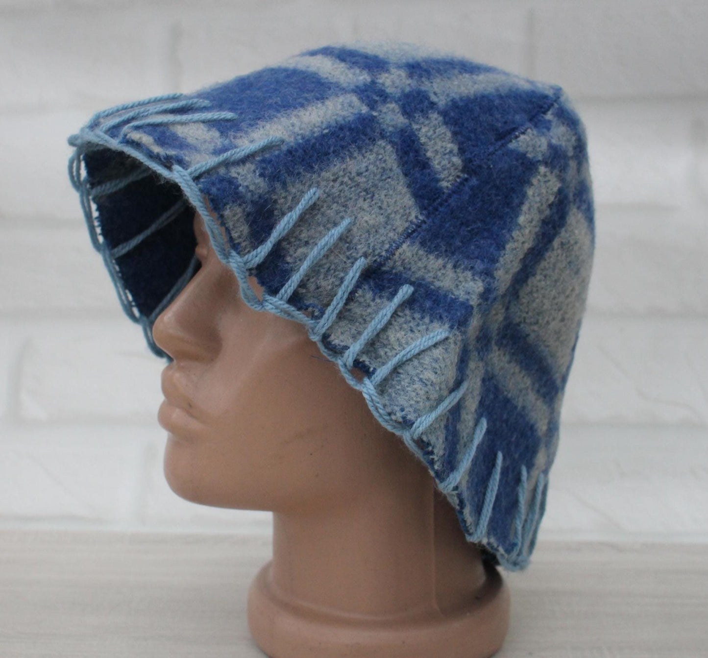 Wool Sauna Hat for Bath, Handmade blue Banya Hat.