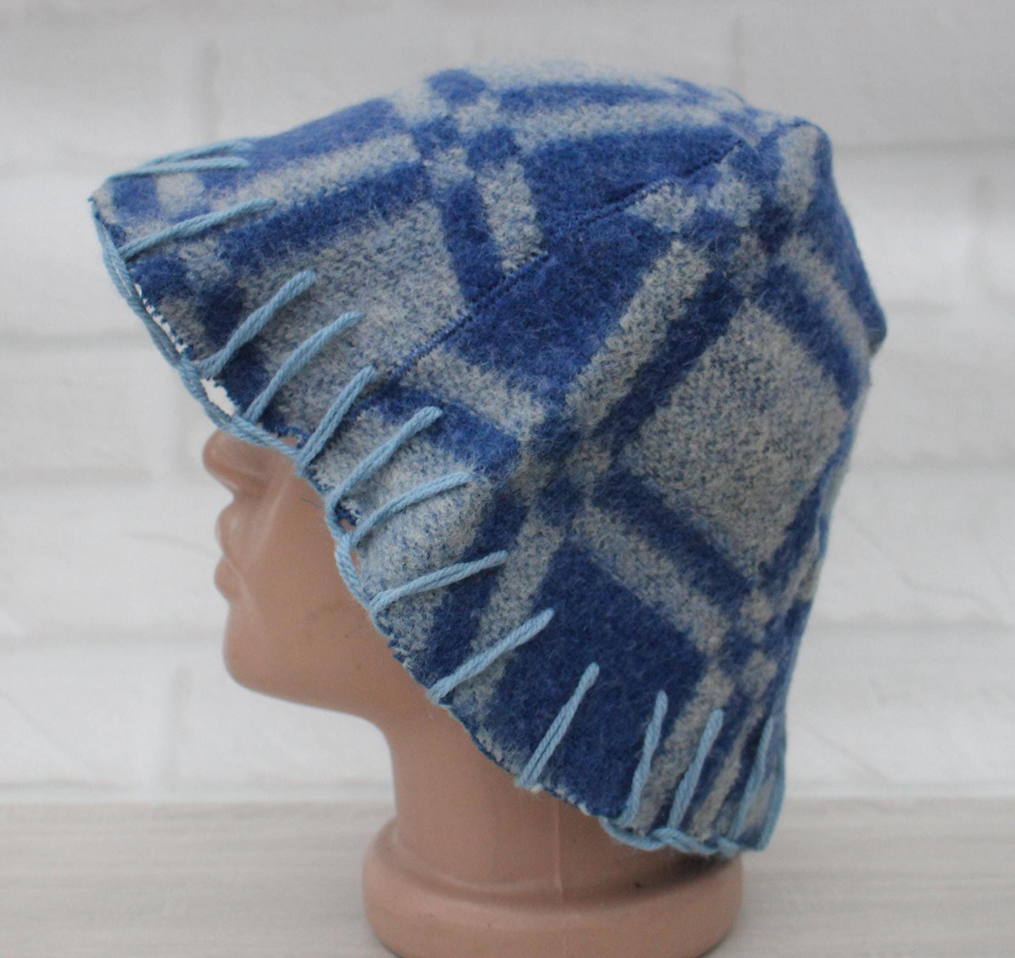 Wool Sauna Hat for Bath, Handmade blue Banya Hat.