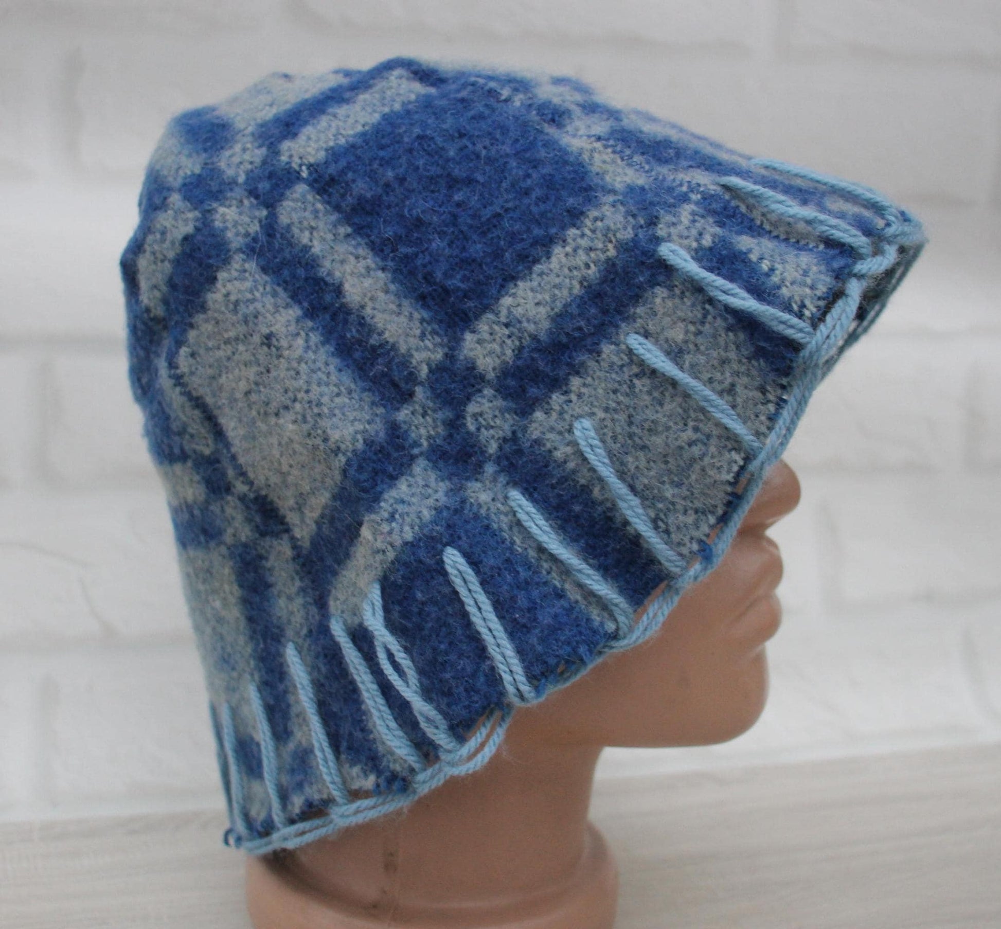 Wool Sauna Hat for Bath, Handmade blue Banya Hat.