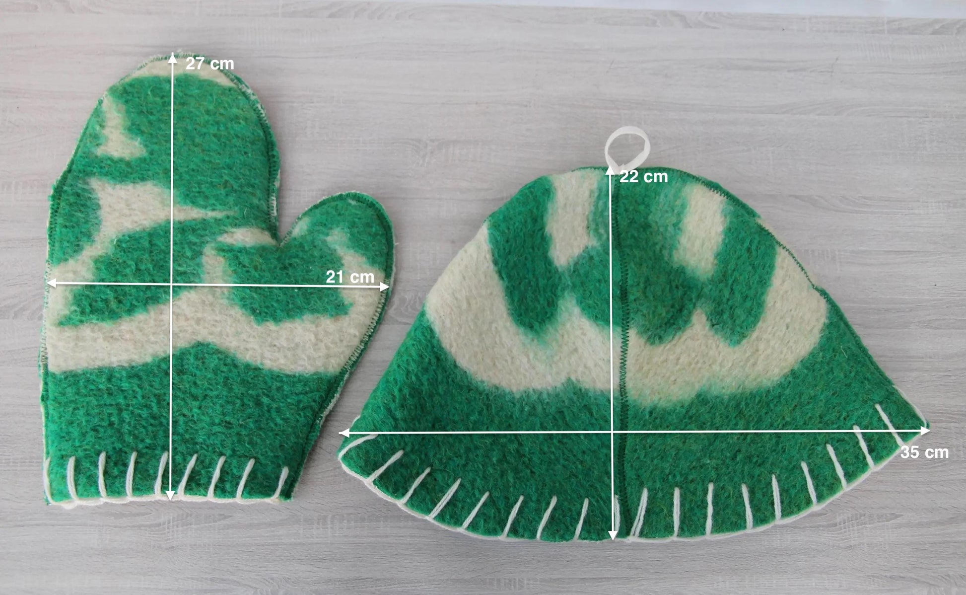 Wool sauna hat mitten mat natural,handmade green felted bath hat, ecoriendly hat recycled blanket cap, gift for sauna lovers.
