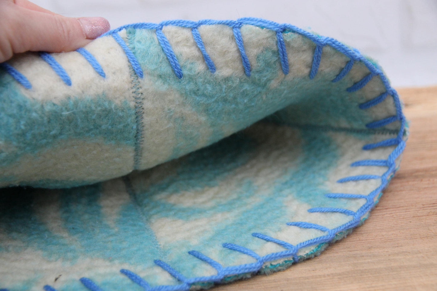 Wool Sauna Hat for Bath, Handmade blue Banya Hat.