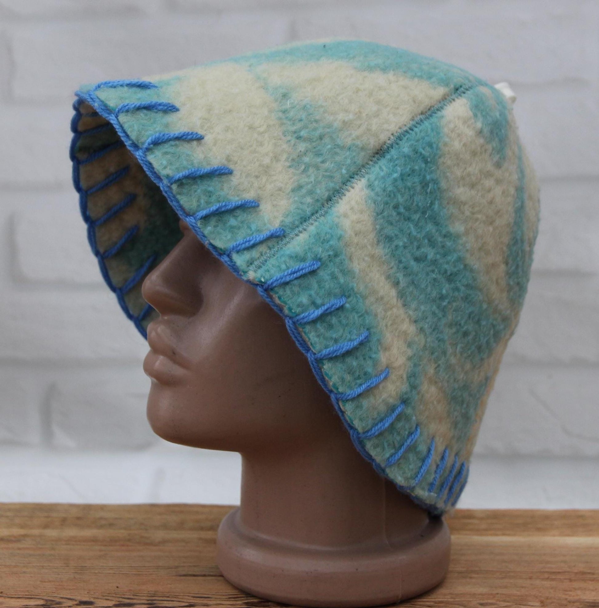 Wool Sauna Hat for Bath, Handmade blue Banya Hat.