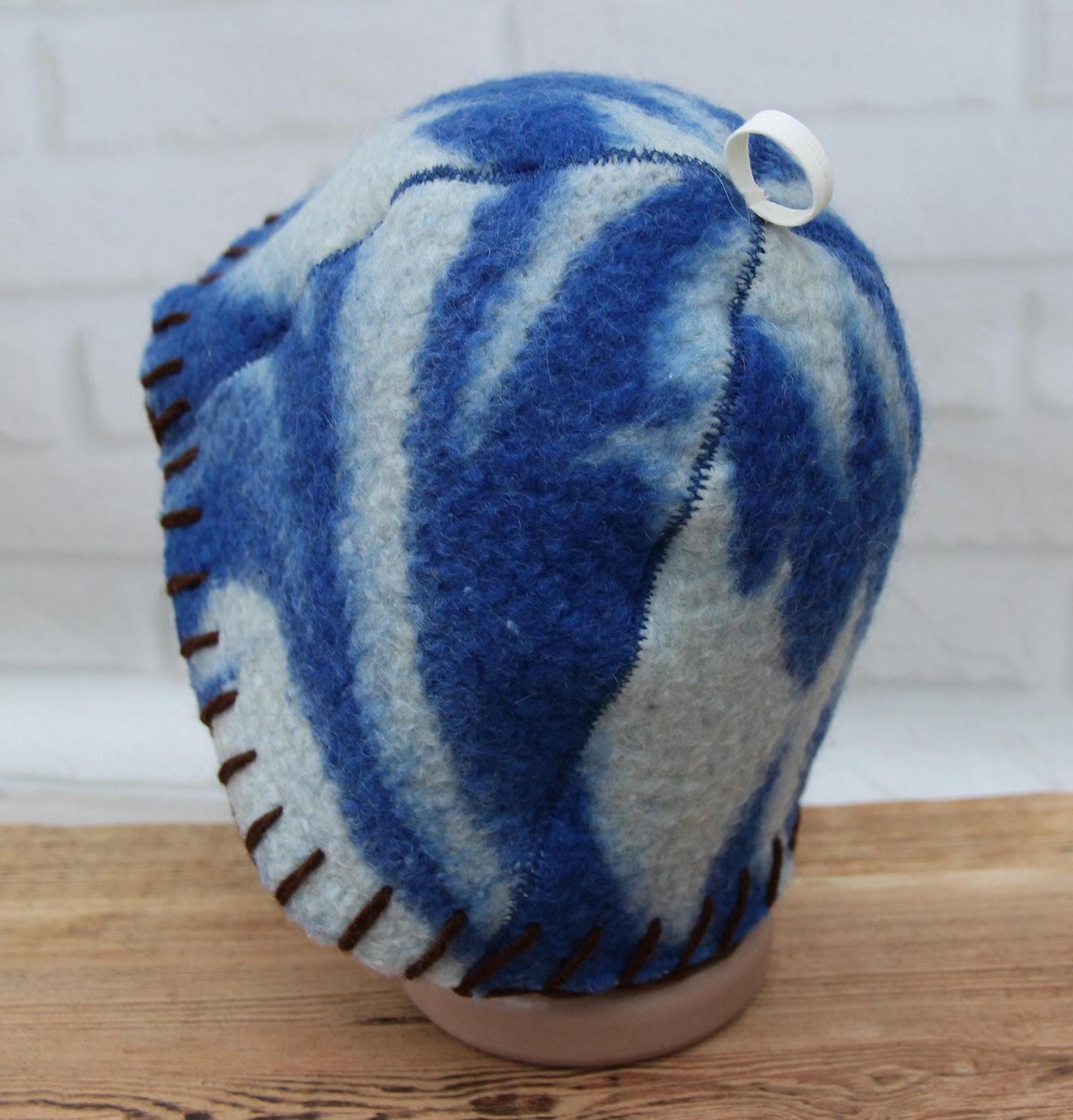 Wool Sauna Hat for Bath, Handmade blue Banya Hat.