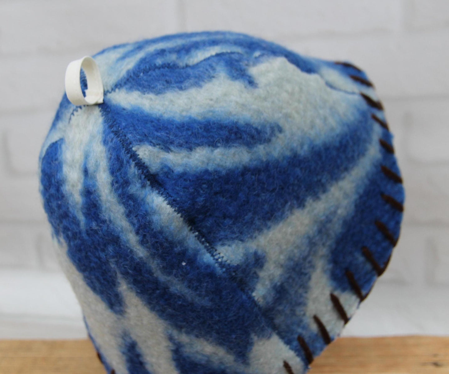 Wool Sauna Hat for Bath, Handmade blue Banya Hat.
