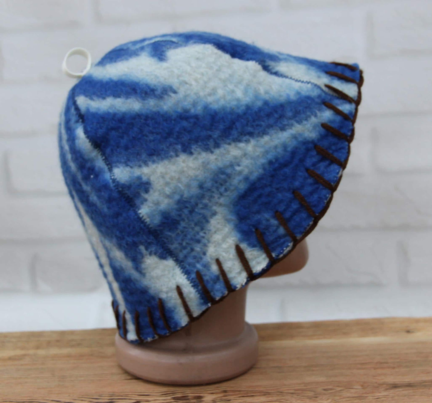 Wool Sauna Hat for Bath, Handmade blue Banya Hat.