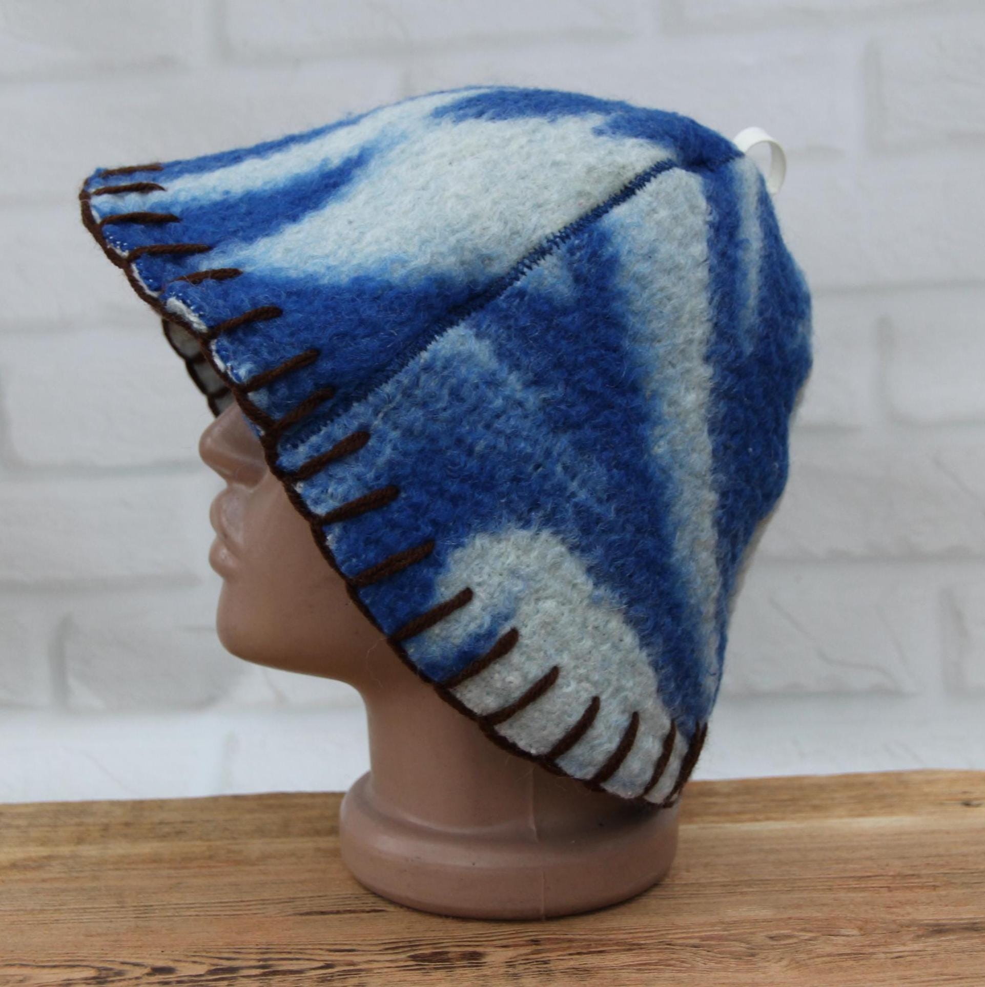 Wool Sauna Hat for Bath, Handmade blue Banya Hat.