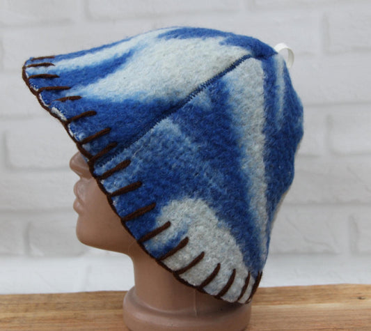 Wool Sauna Hat for Bath, Handmade blue Banya Hat.