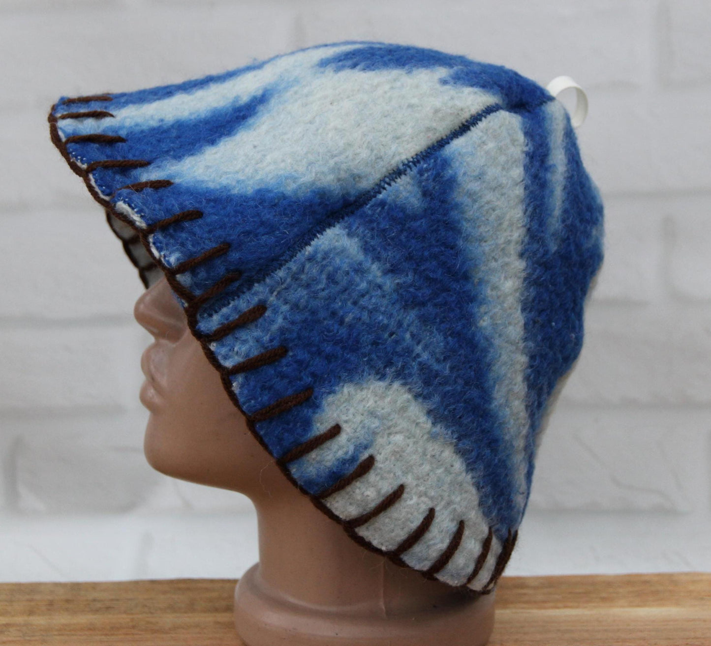 Wool Sauna Hat for Bath, Handmade blue Banya Hat.