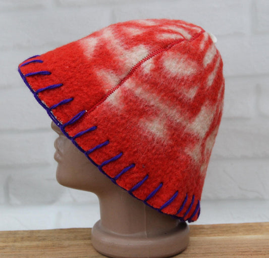 Wool Sauna Hat for Bath, Handmade red Banya Hat.
