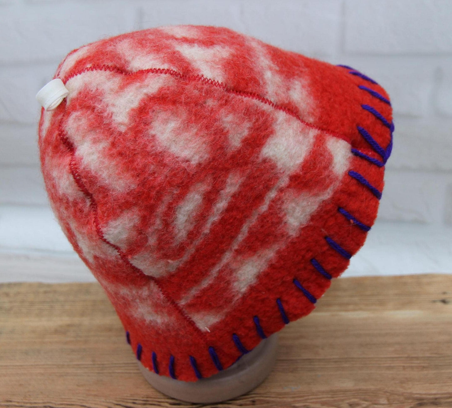 Wool Sauna Hat for Bath, Handmade red Banya Hat.