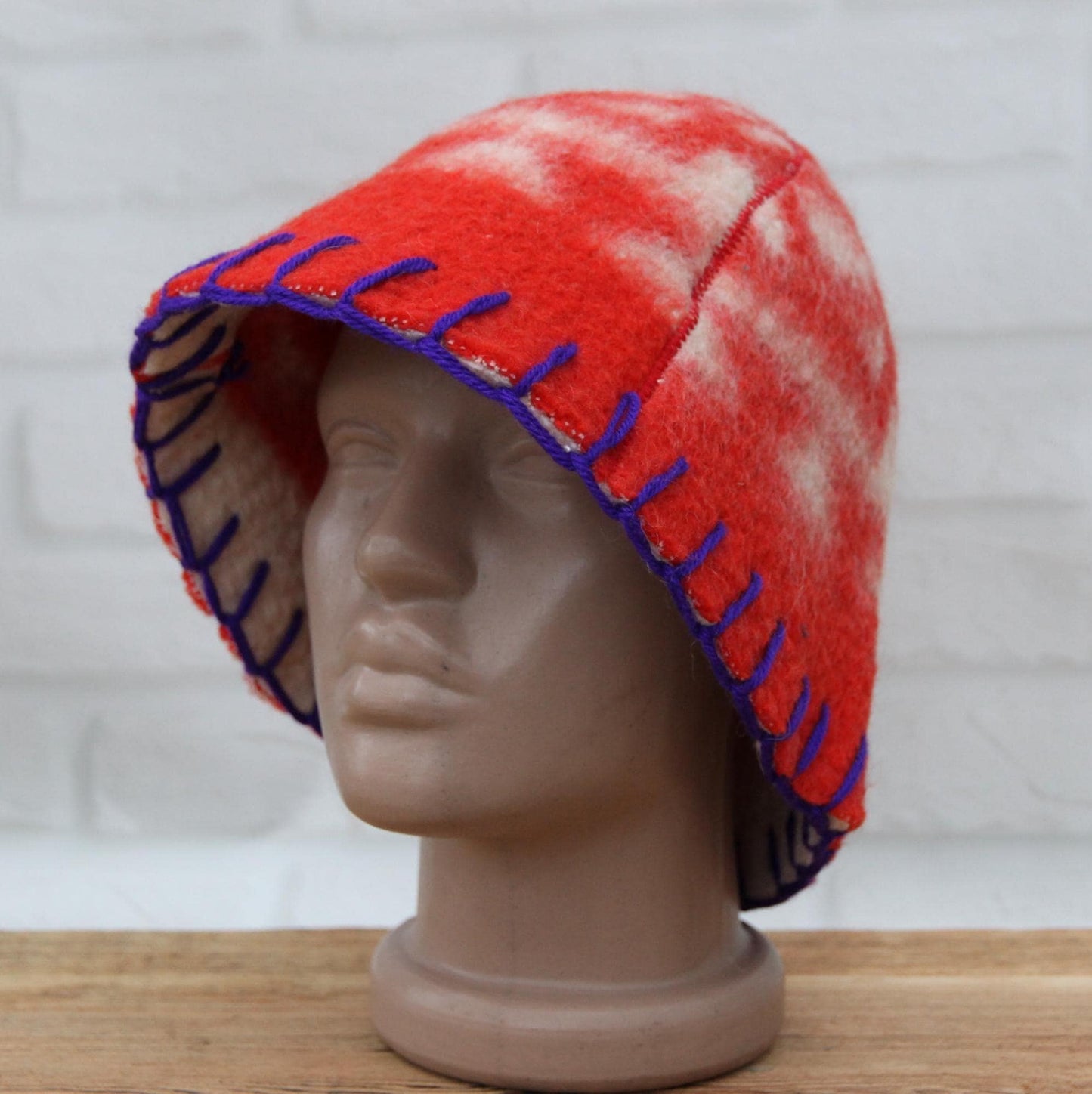 Wool Sauna Hat for Bath, Handmade red Banya Hat.