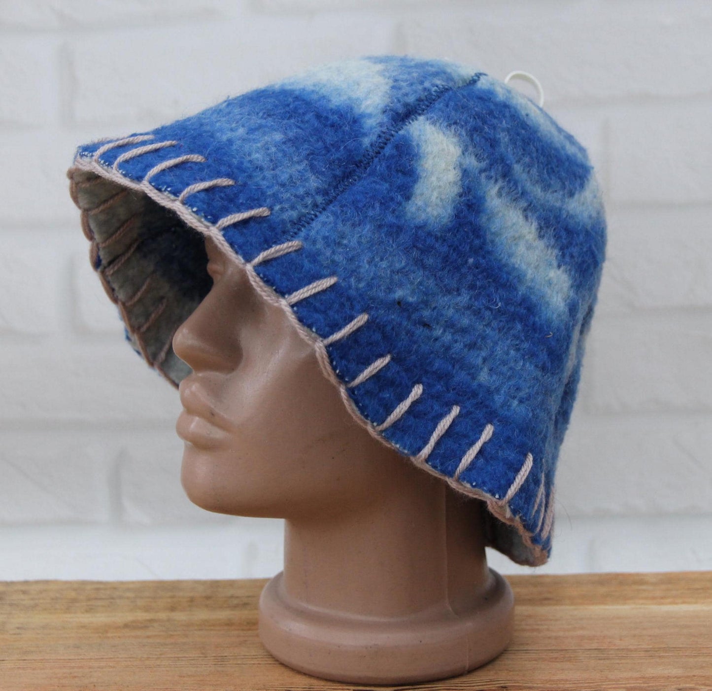 Wool Sauna Hat for Bath, Handmade blue Banya Hat.