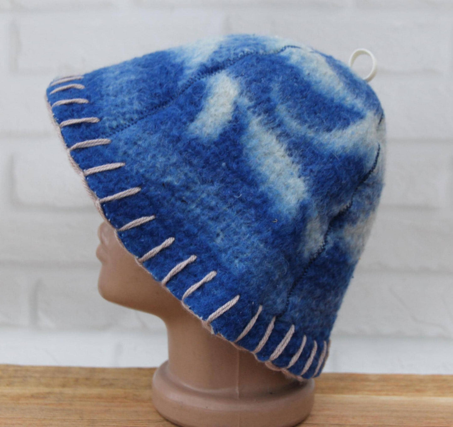 Wool Sauna Hat for Bath, Handmade blue Banya Hat.