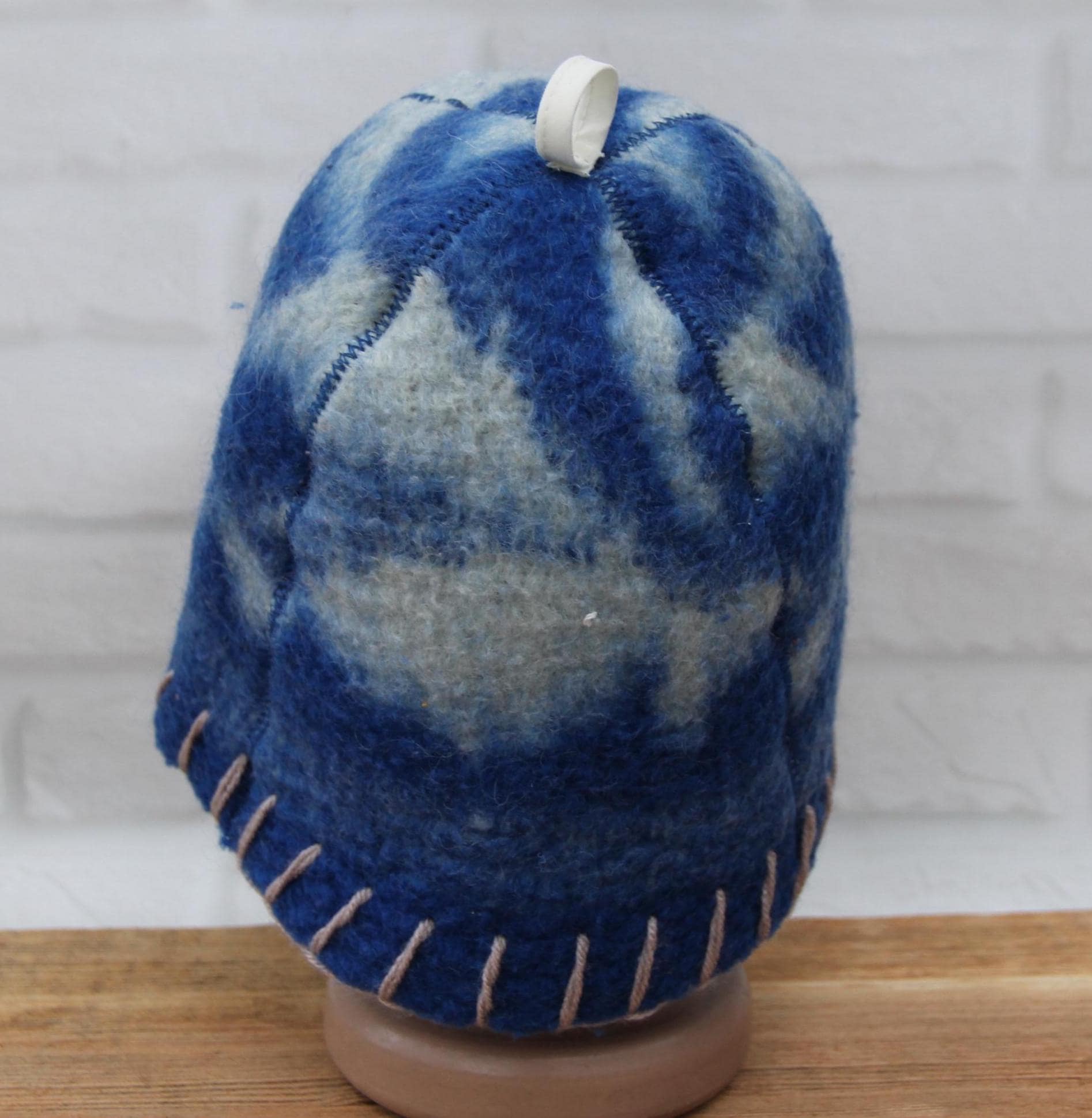 Wool Sauna Hat for Bath, Handmade blue Banya Hat.