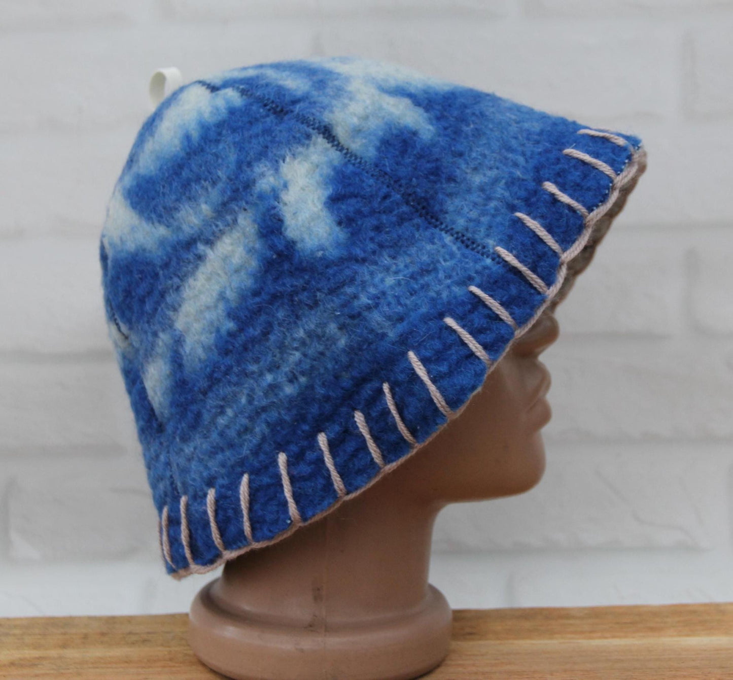 Wool Sauna Hat for Bath, Handmade blue Banya Hat.