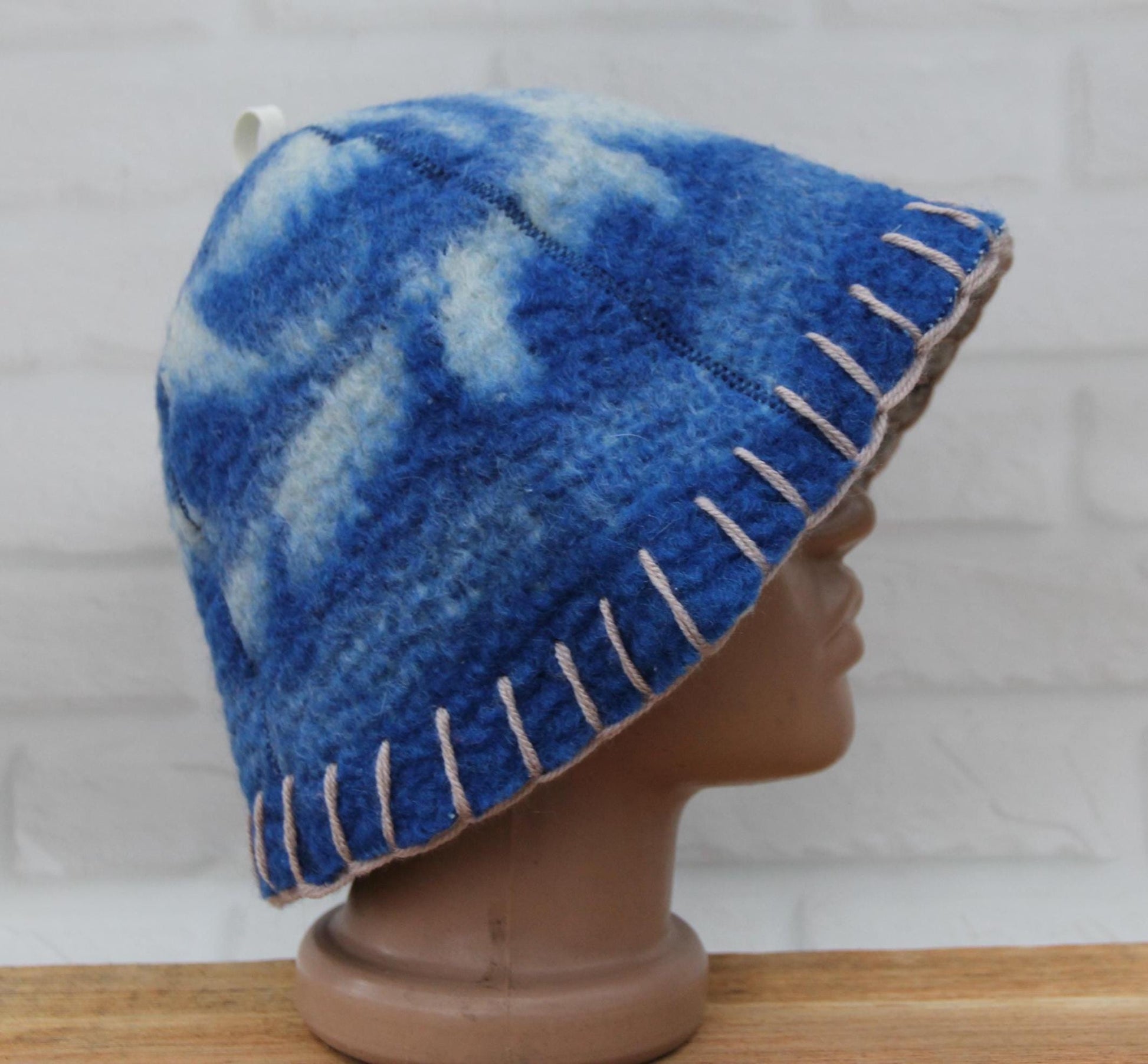 Wool Sauna Hat for Bath, Handmade blue Banya Hat.