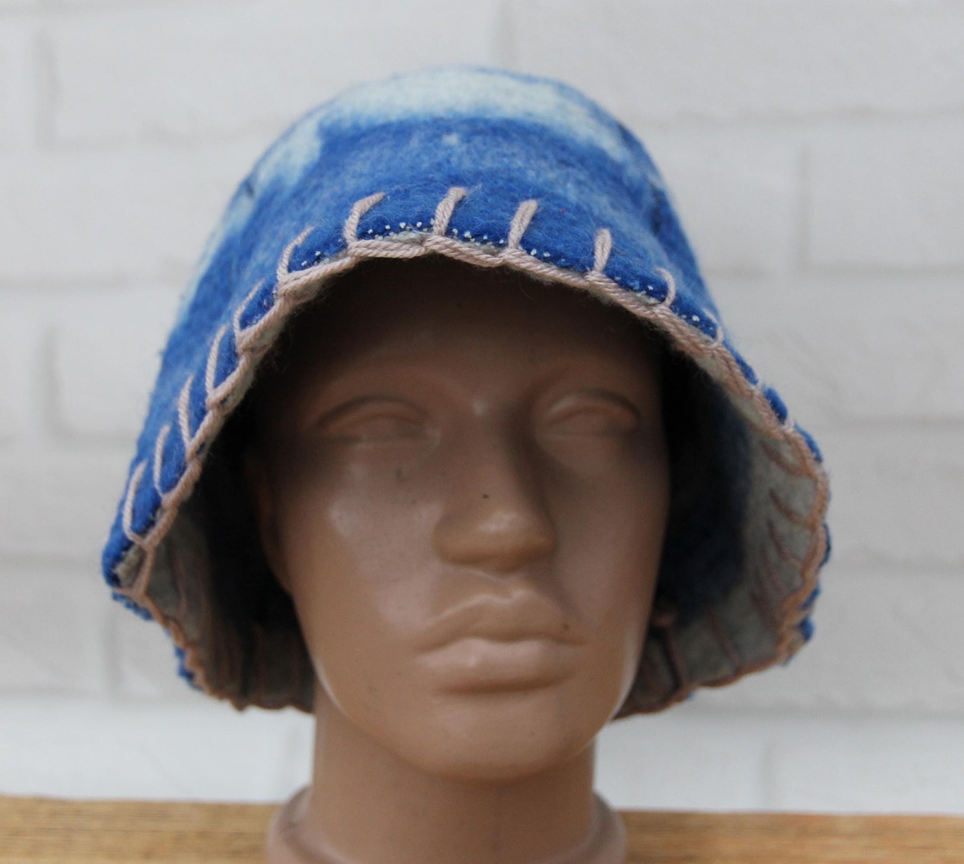 Wool Sauna Hat for Bath, Handmade blue Banya Hat.