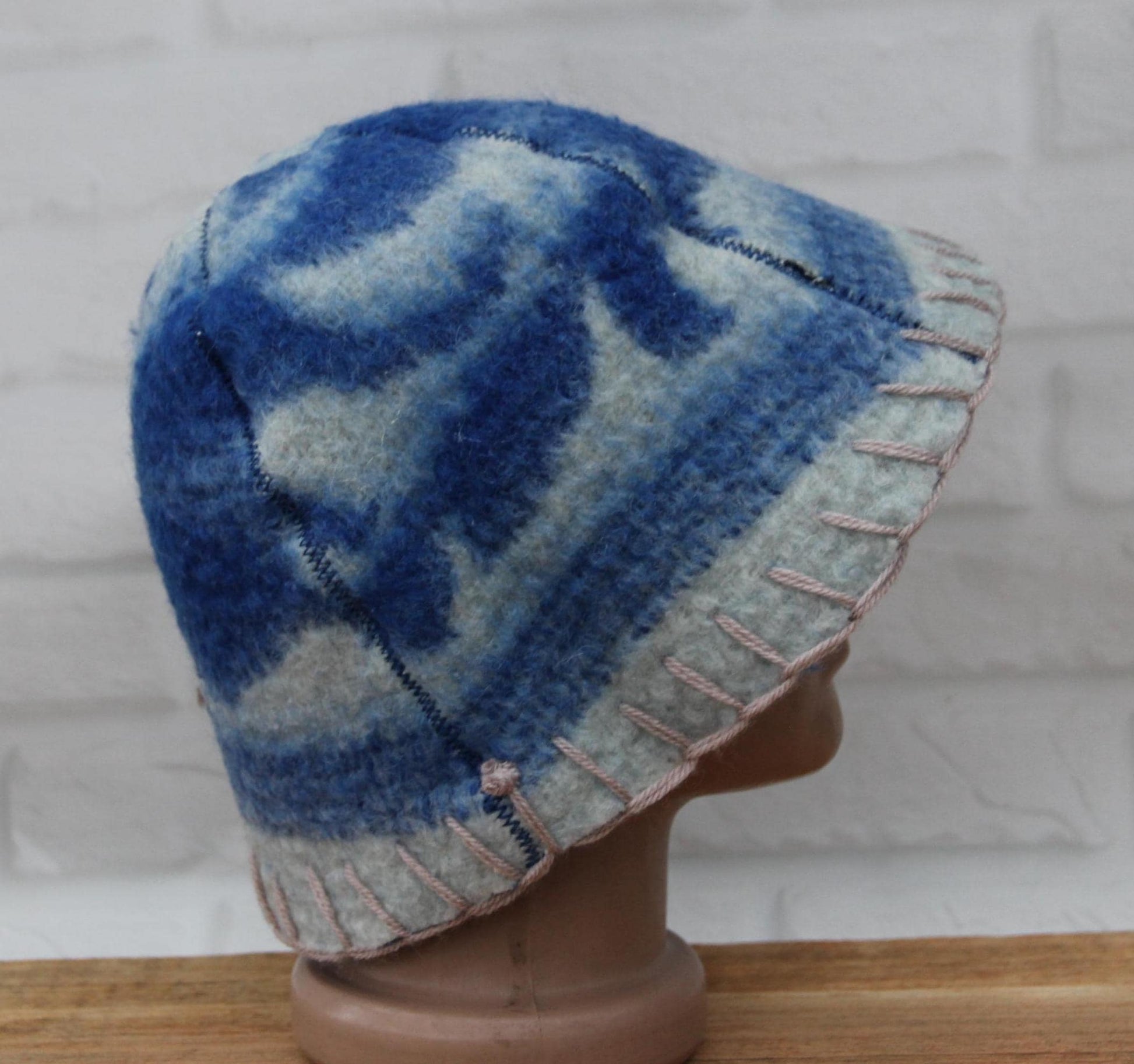 Wool Sauna Hat for Bath, Handmade blue Banya Hat.