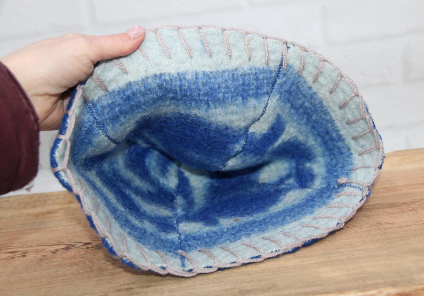 Wool Sauna Hat for Bath, Handmade blue Banya Hat.