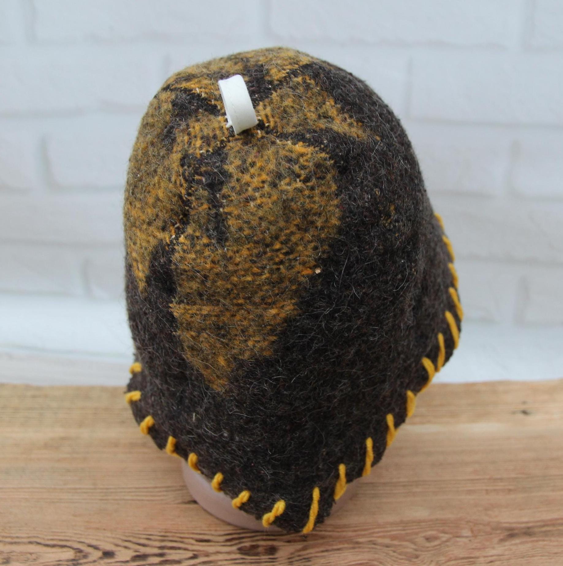 Brown Wool Sauna Hat with Floral, Handmade from Upcycled Vintage Blanket, Unisex Spa Hat,Spa Wellness Accessory,Unique Gift for Sauna.