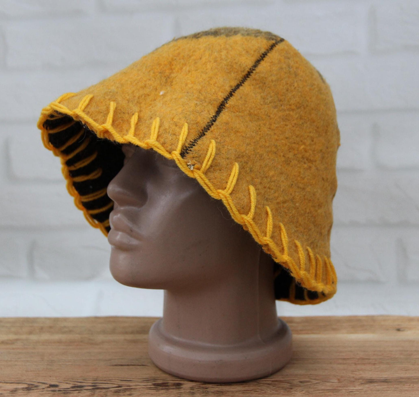Brown Wool Sauna Hat with Floral, Handmade from Upcycled Vintage Blanket, Unisex Spa Hat,Spa Wellness Accessory,Unique Gift for Sauna.