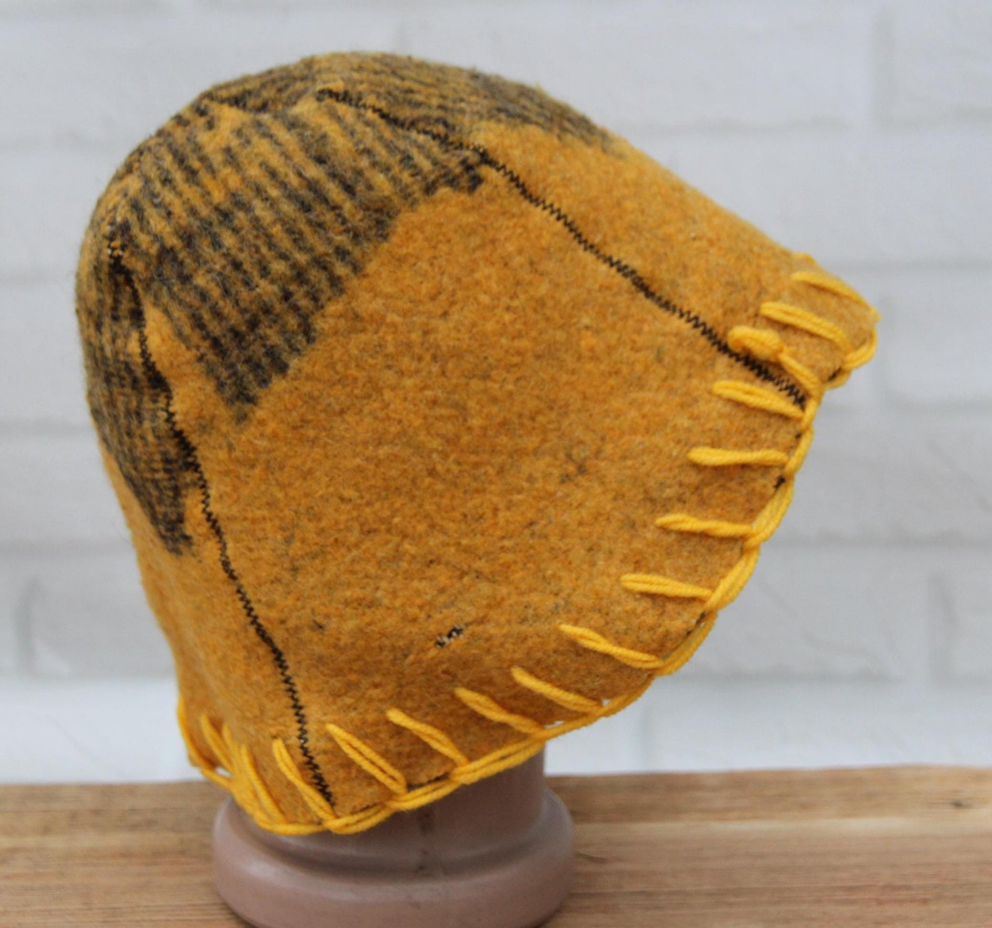 Brown Wool Sauna Hat with Floral, Handmade from Upcycled Vintage Blanket, Unisex Spa Hat,Spa Wellness Accessory,Unique Gift for Sauna.