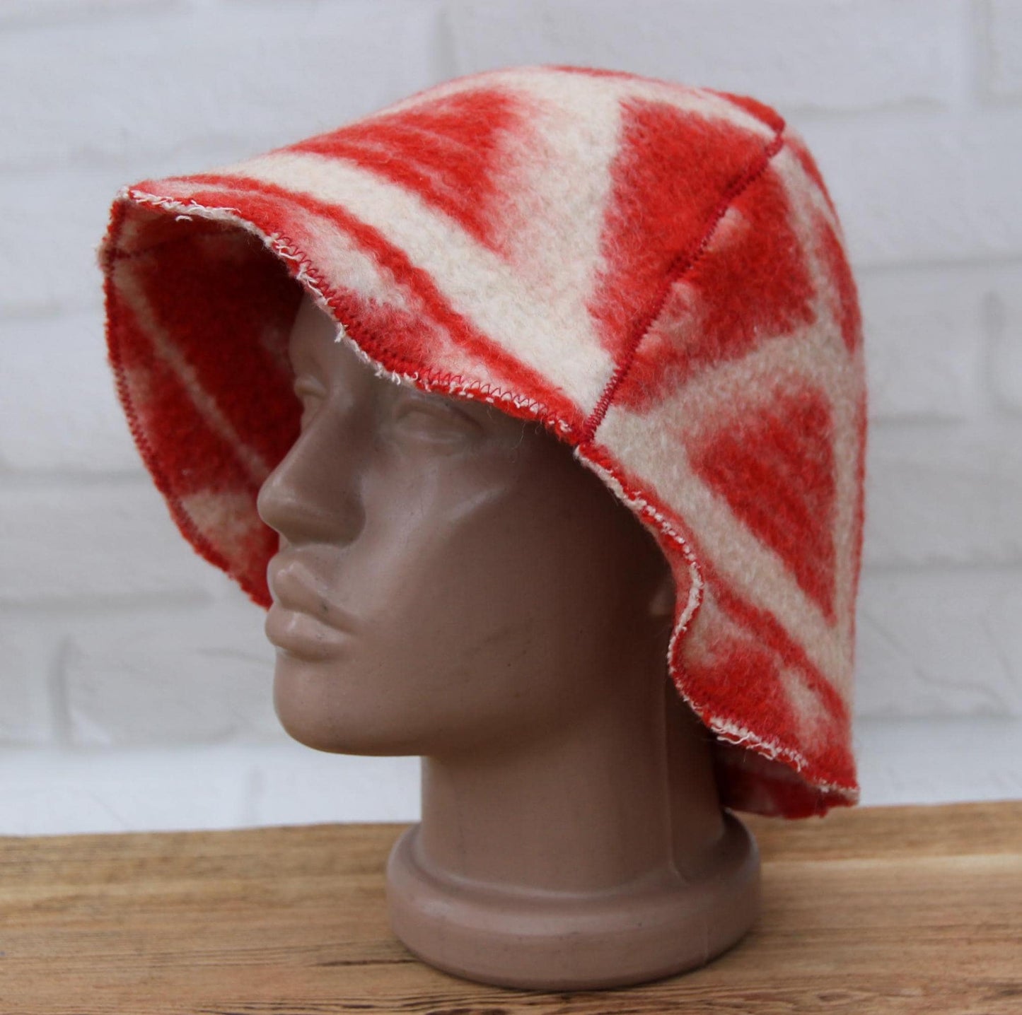 Wool Sauna Hat for Bath, Handmade red Banya Hat.