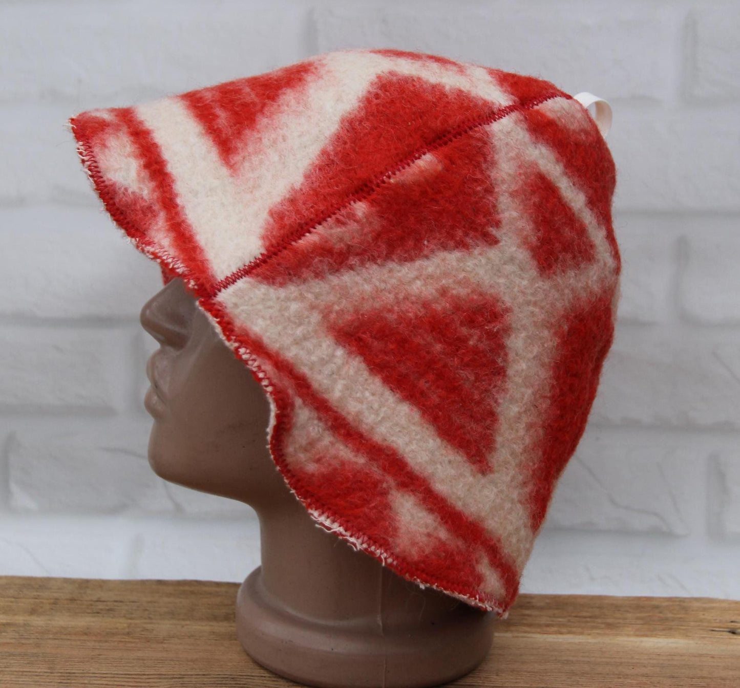 Wool Sauna Hat for Bath, Handmade red Banya Hat.