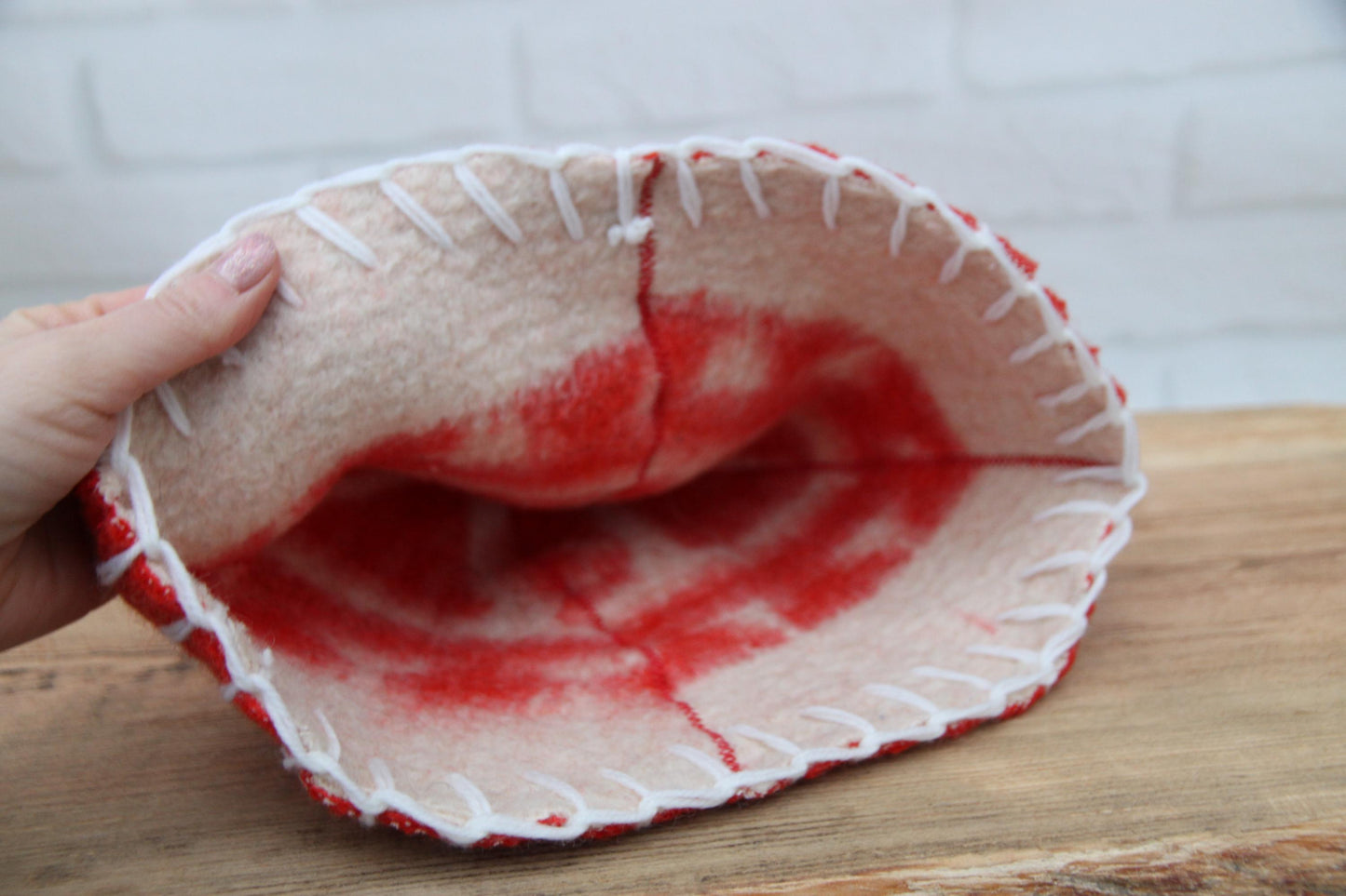 Wool Sauna Hat for Bath, Handmade red Banya Hat.