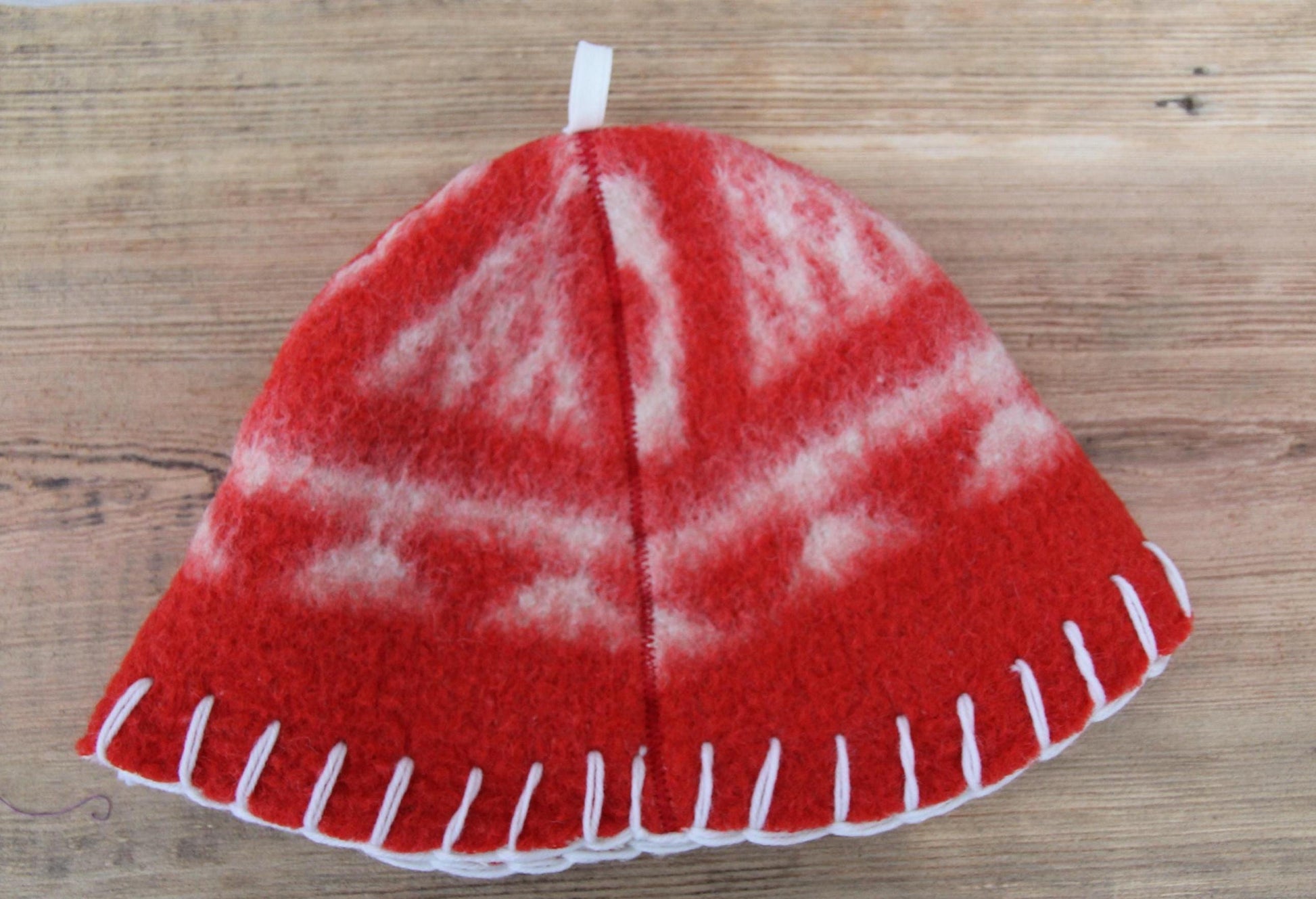 Wool Sauna Hat for Bath, Handmade red Banya Hat.