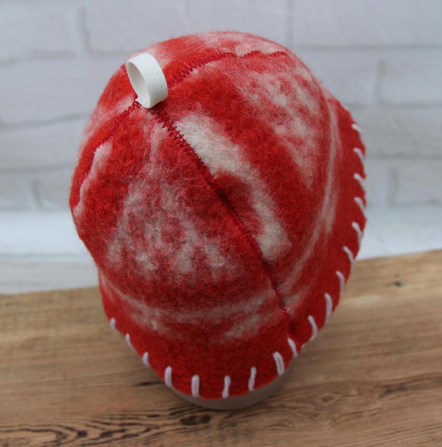 Wool Sauna Hat for Bath, Handmade red Banya Hat.