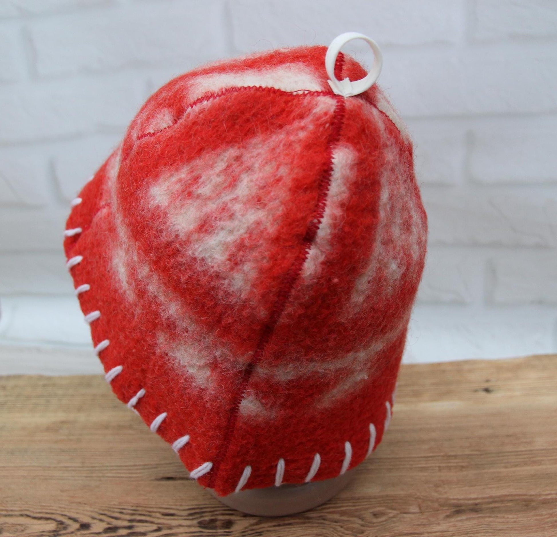 Wool Sauna Hat for Bath, Handmade red Banya Hat.
