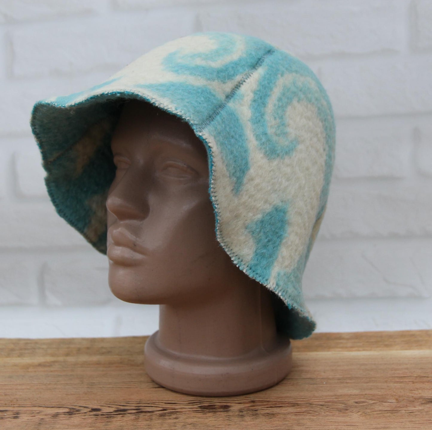 Wool Sauna Hat for Bath, Handmade blue Banya Hat.