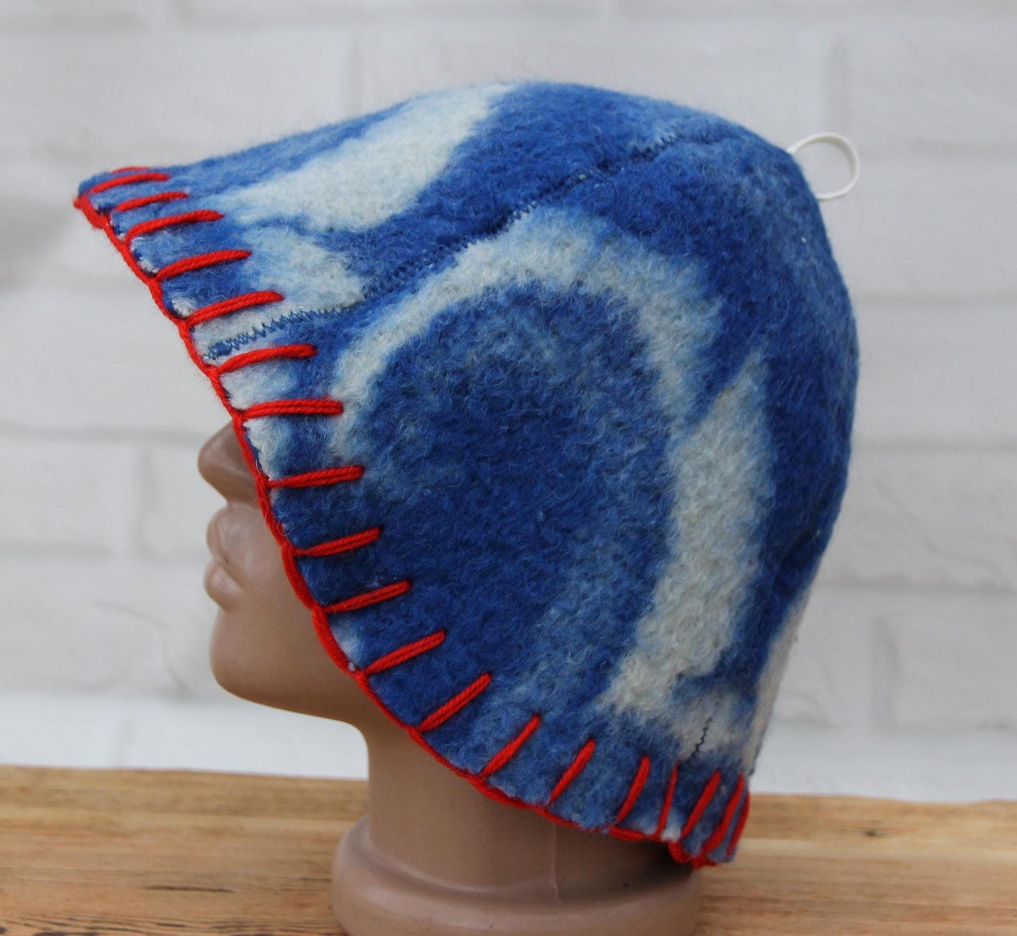 Wool Sauna Hat for Bath, Handmade blue Banya Hat.