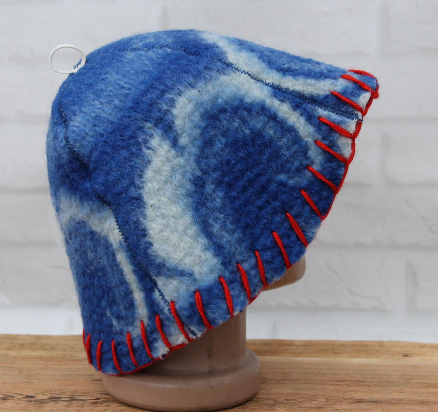 Wool Sauna Hat for Bath, Handmade blue Banya Hat.