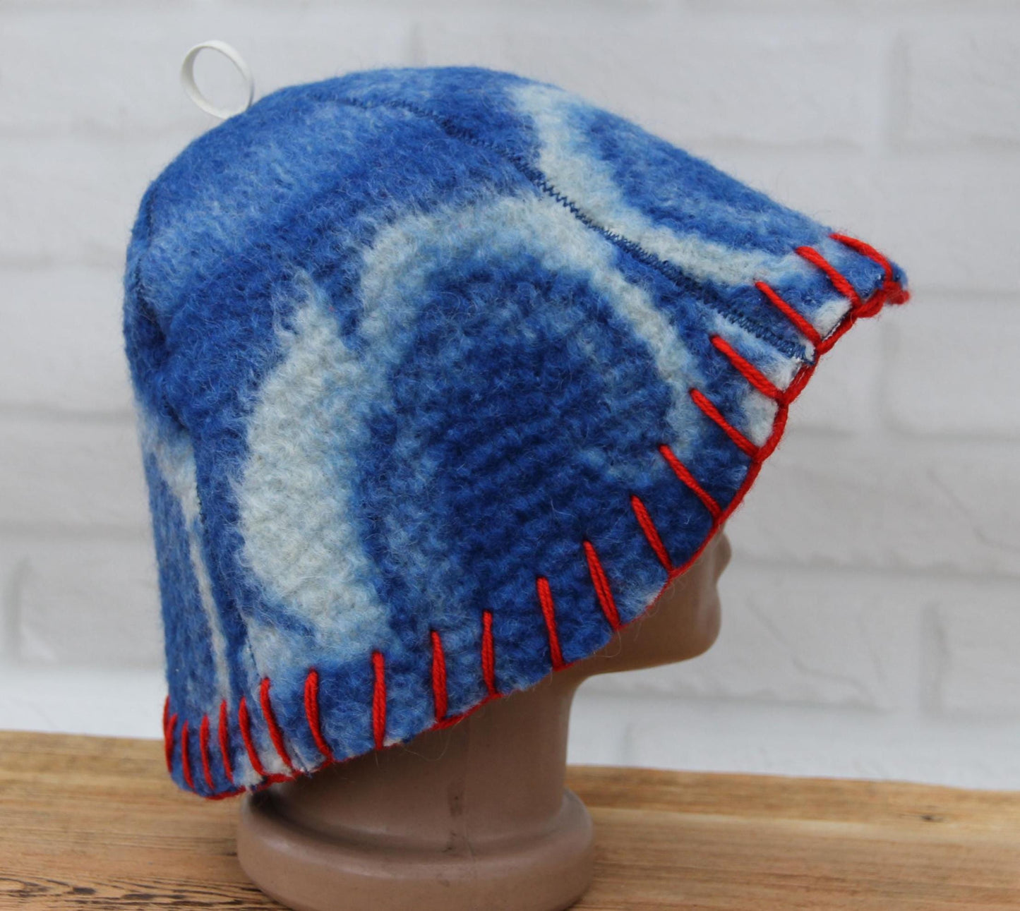 Wool Sauna Hat for Bath, Handmade blue Banya Hat.