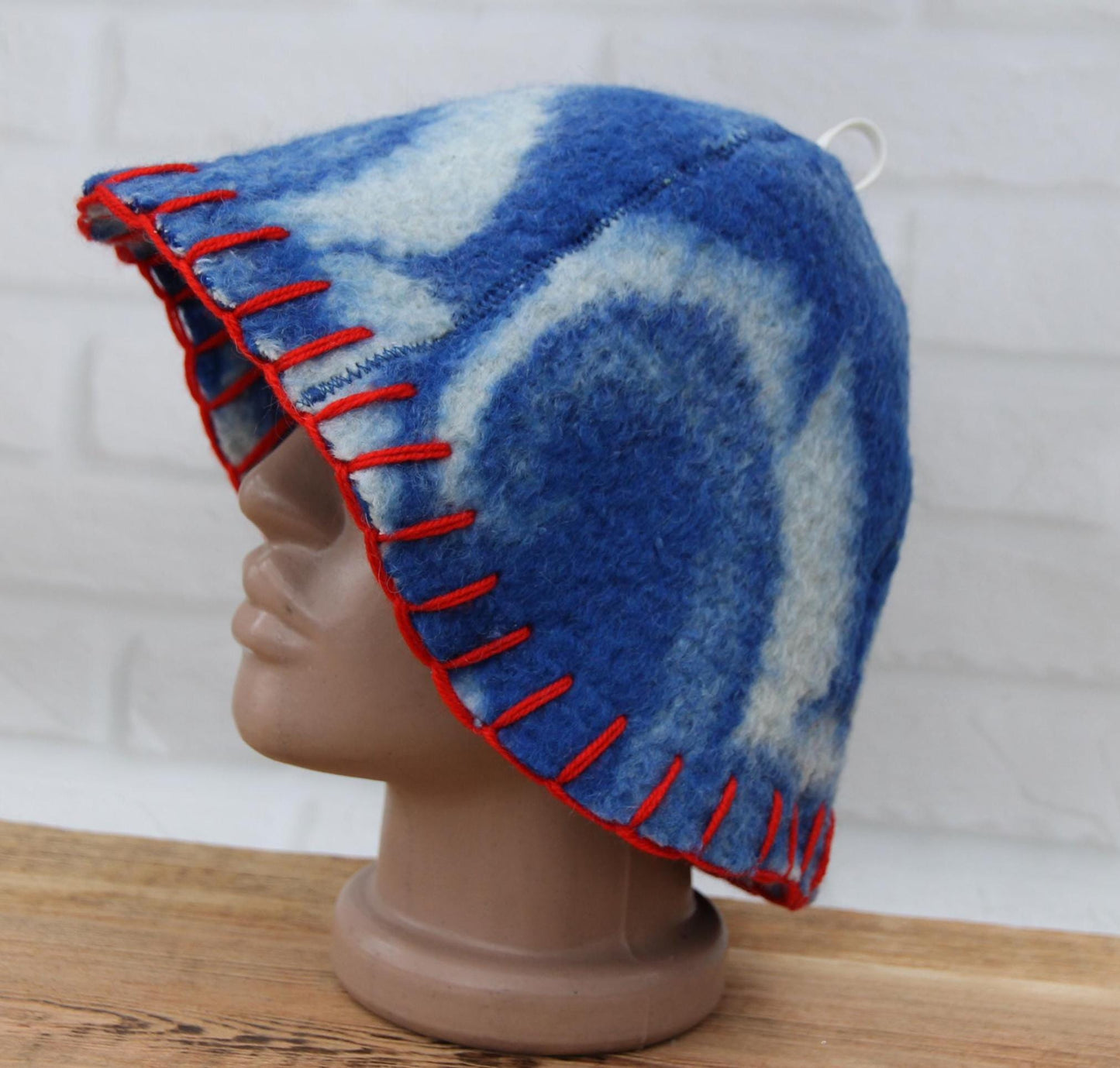 Wool Sauna Hat for Bath, Handmade blue Banya Hat.