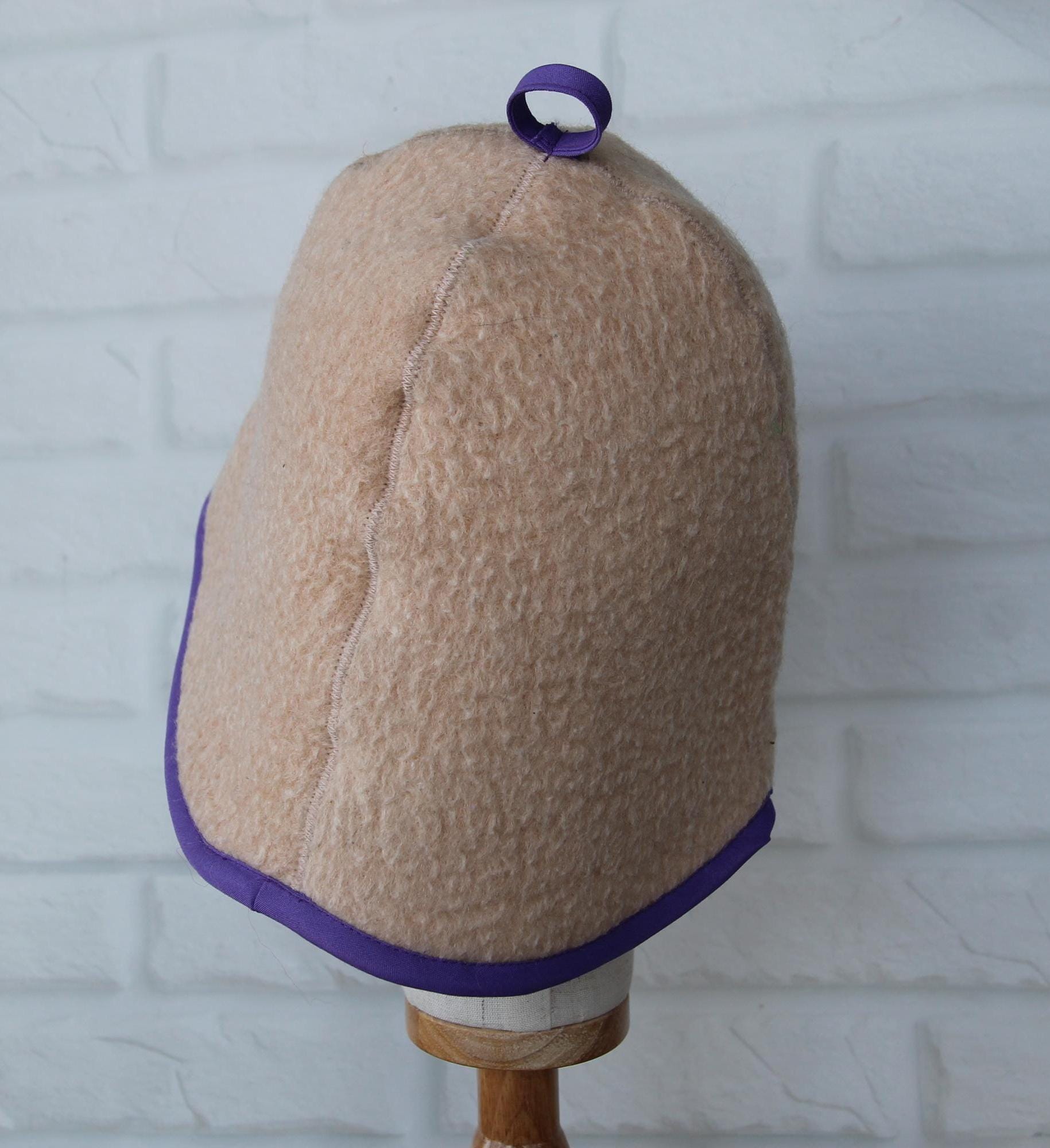 100% wool sauna hat thick, large hat for a bath,embrodiered organic sauna beige hat cool, handmade banya hat.