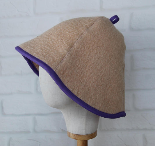 100% wool sauna hat thick, large hat for a bath,embrodiered organic sauna beige hat cool, handmade banya hat.