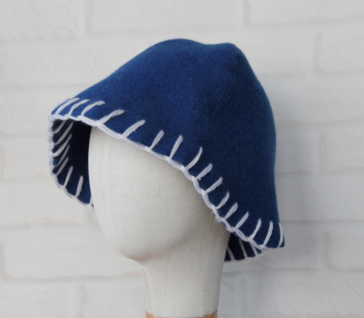 Wool Sauna Hat for Bath, Handmade blue Banya Hat.