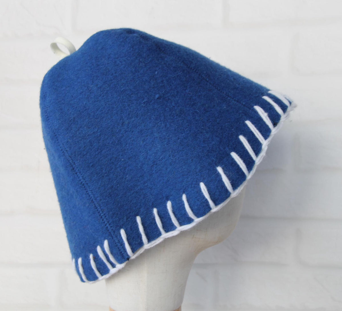 Wool Sauna Hat for Bath, Handmade blue Banya Hat.